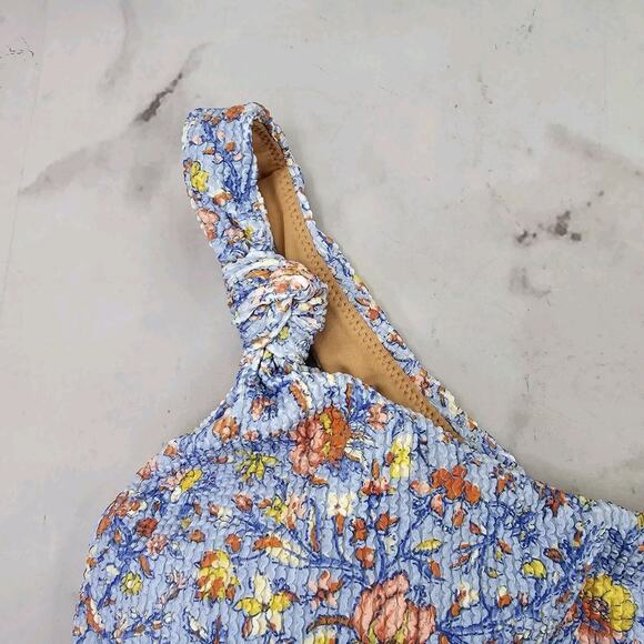 J Crew Swim Top 2X Blue Floral Scrunchie Strap Knotted Scoop Neck Bikini Padded - Picture 2 of 9